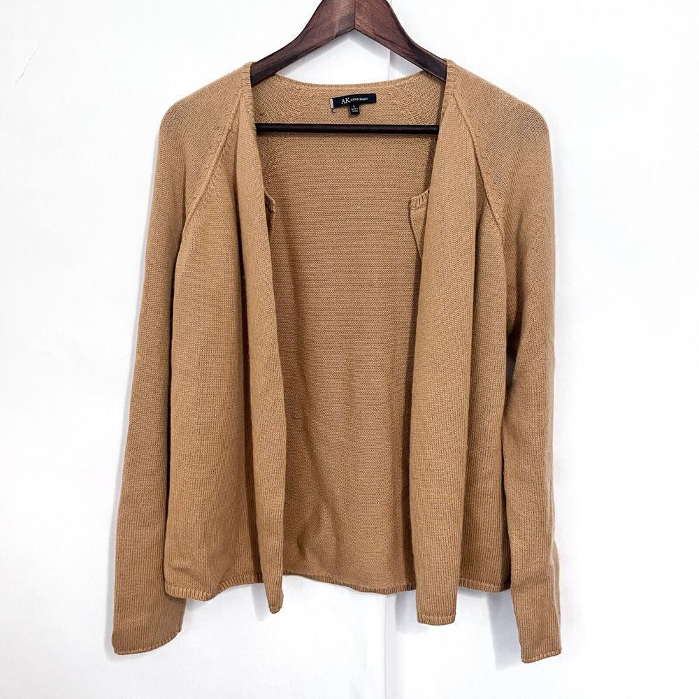Anne Klein Cardigan Sweater Women Size Large Cotton Angora Rabbit Tan